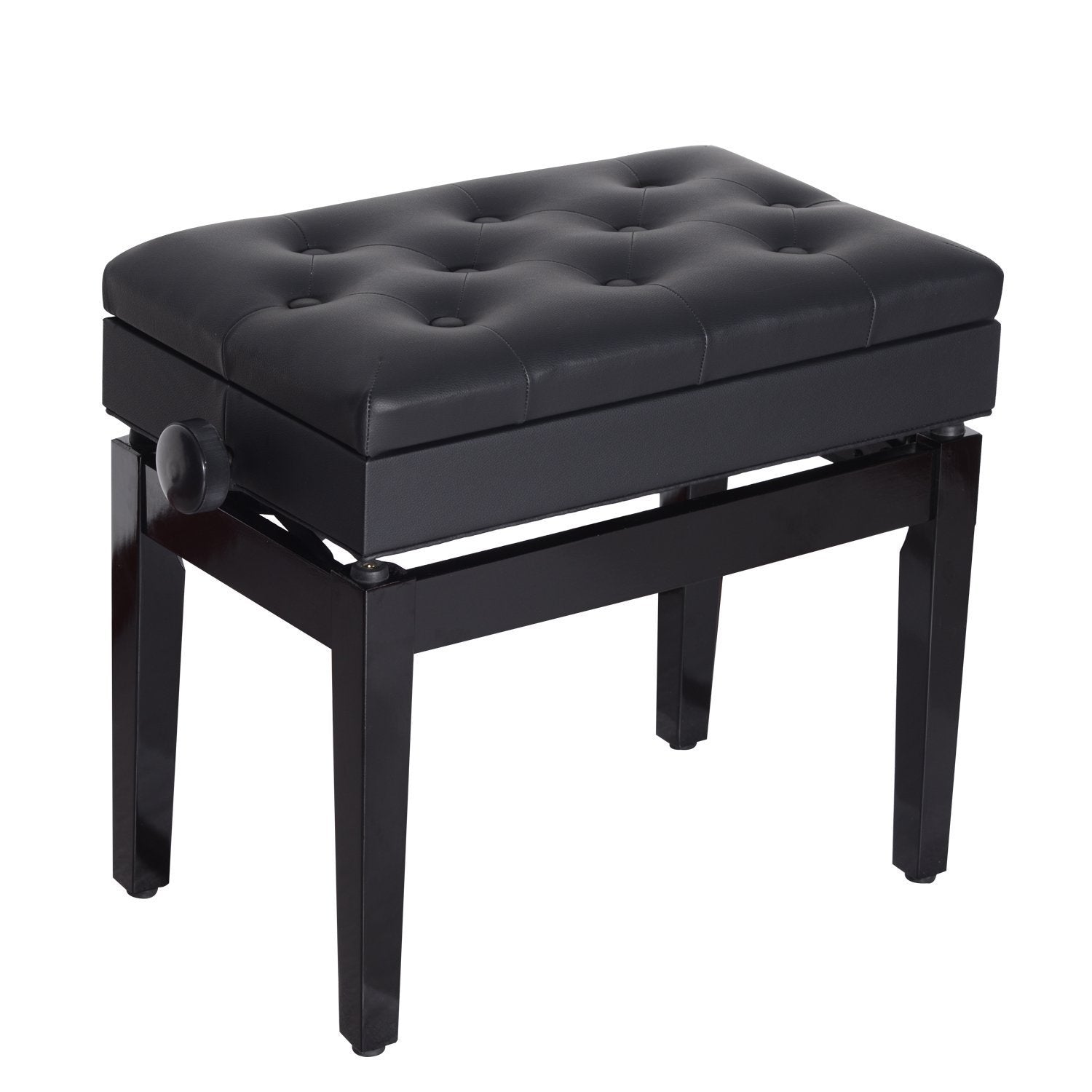 HOMCOM Height Adjustable Piano Bench w/ Thick and Soft PU Leather Padded w/ Enough Music Storage Design Black