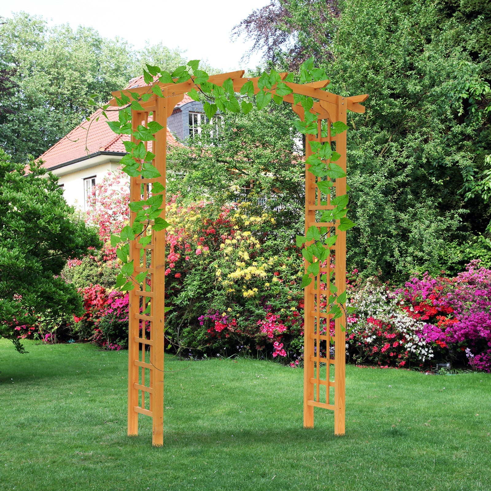 Outsunny 7.5ft Fir Wood Garden Arch Trellis Outdoor Walkway Round Pergola Style Arbor