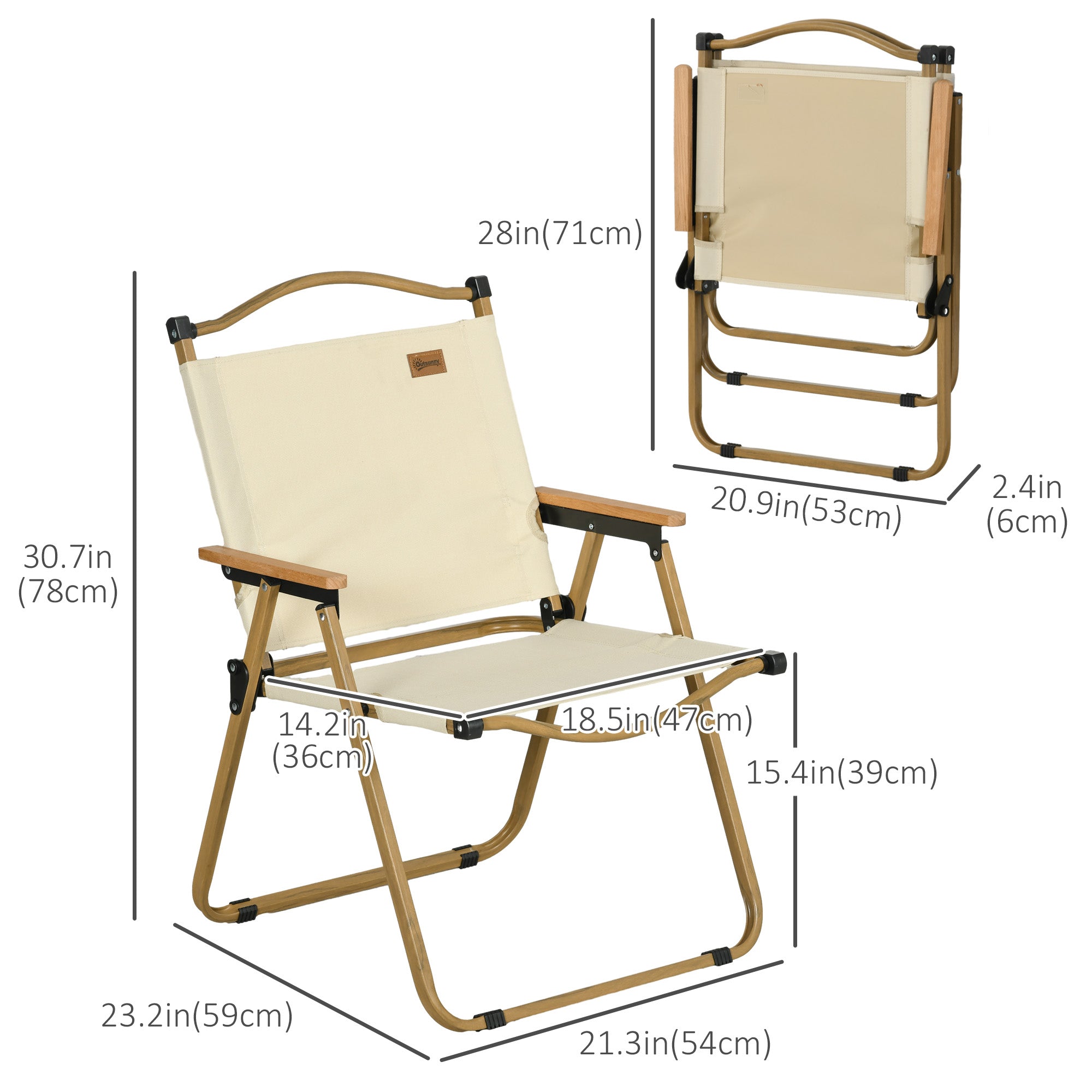 Outsunny 2 Pack Camping Chairs Lightweight Folding Armchairs Portable for Festivals Fishing Beach Hiking Beige