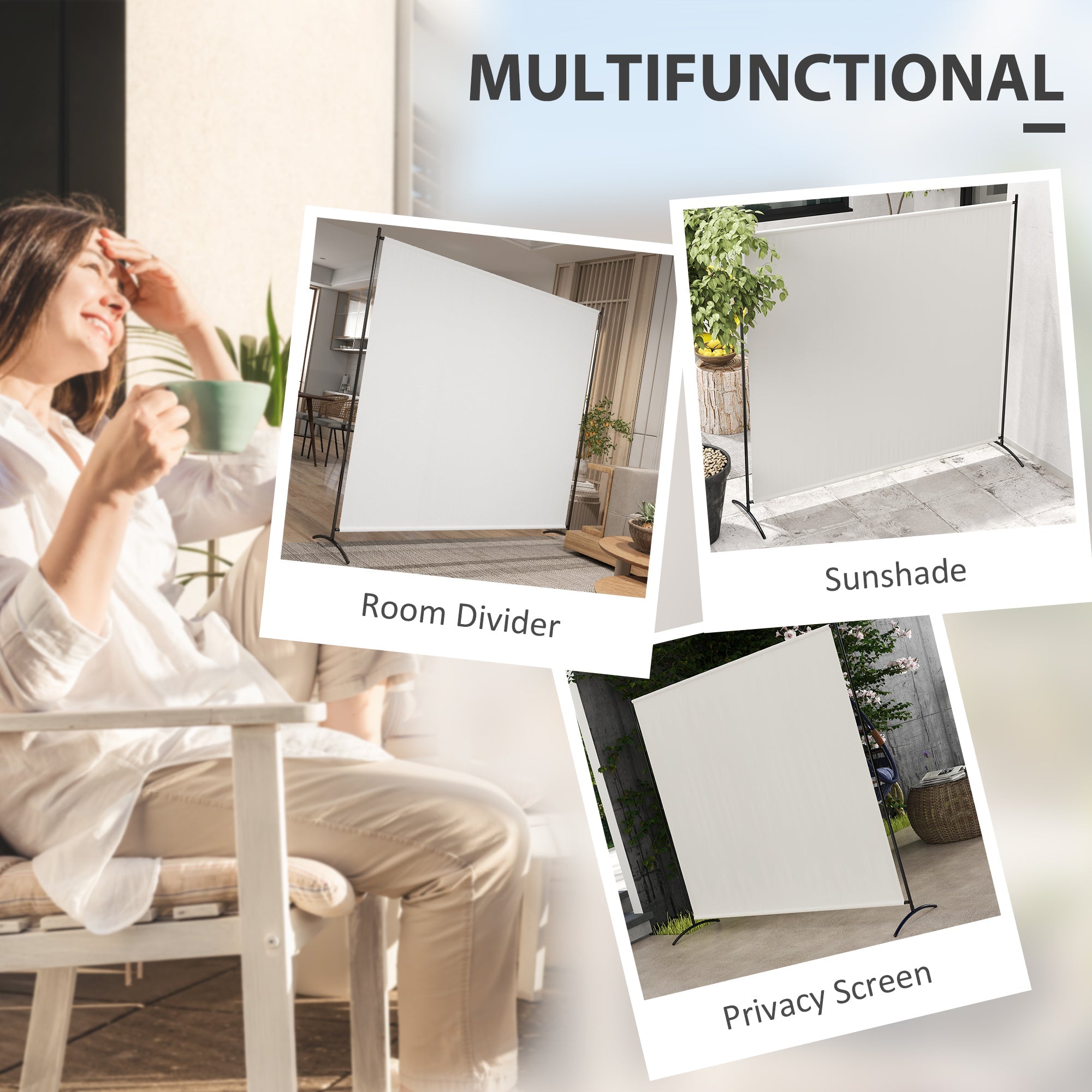 Outsunny Single Panel Room Divider, UV30+ Privacy Screen, Indoor Outdoor Privacy Panel with Stable Base, Beige