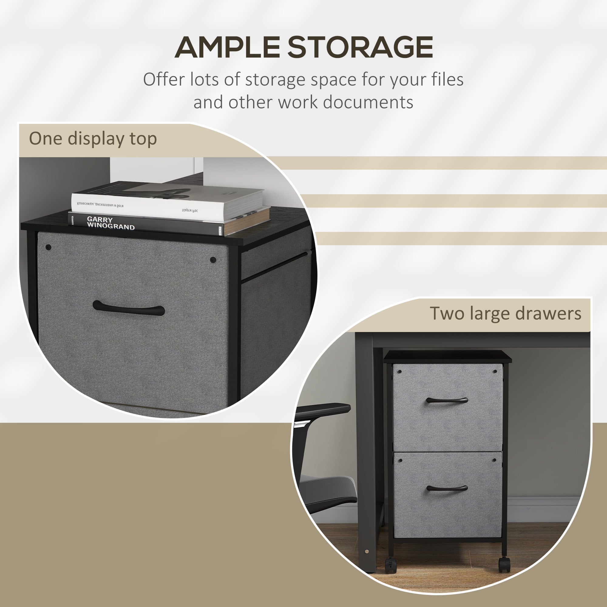 Vinsetto Fabric File Vault: Vertical 2-Drawer Cabinet with Hanging Rails for Stylish Office Document Storage, Dark Grey