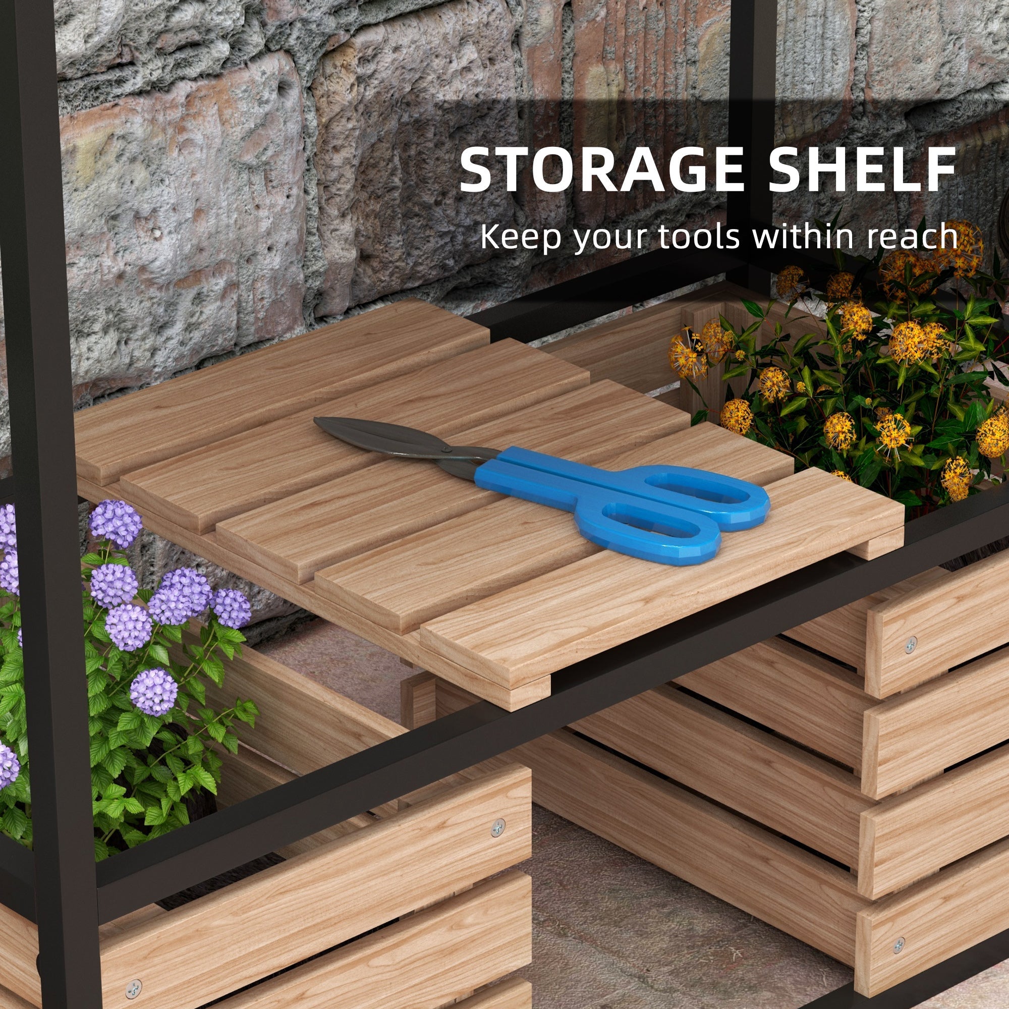 Outsunny Wooden Garden Bed Elegance: Elevated Planter Box with Shelf for Flowers, Vegetables, Herbs, Light Brown