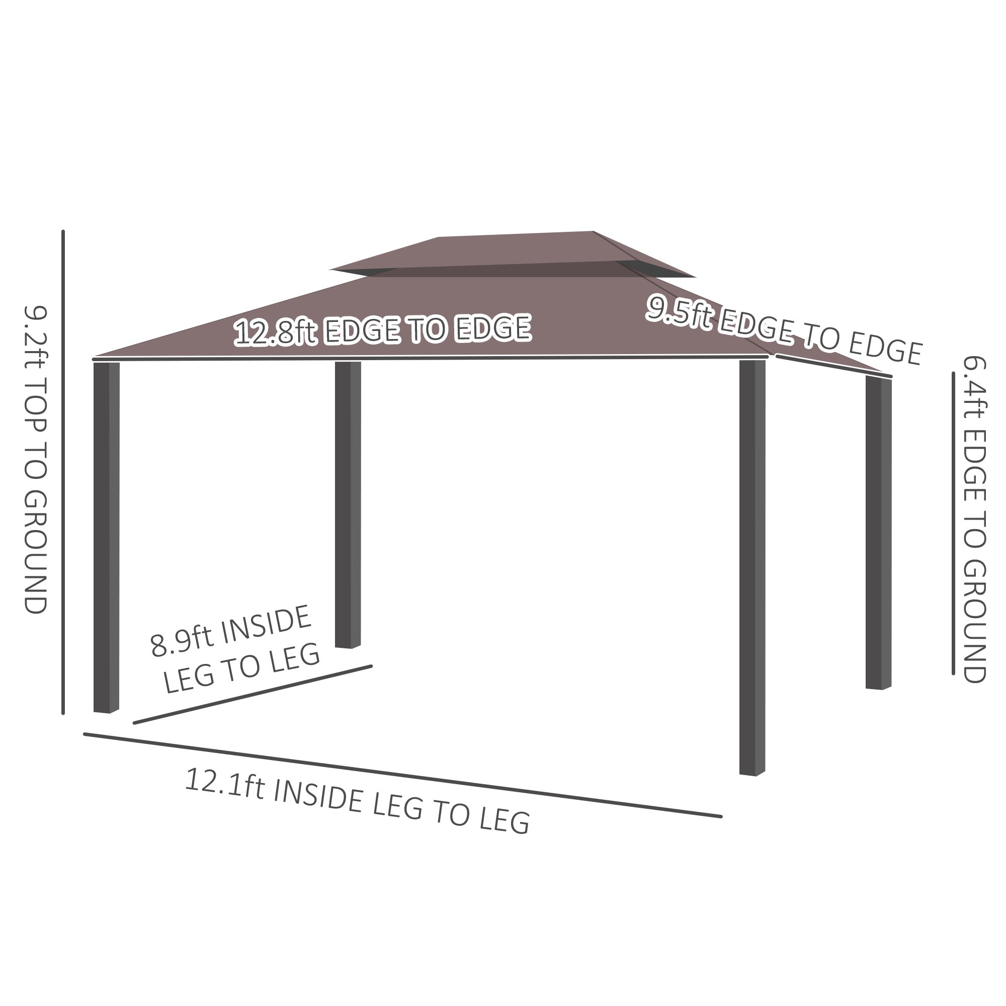 Outsunny Aluminum Frame Gazebo Canopy 10x13ft Double Tier Garden Shelter with Netting Curtains Coffee