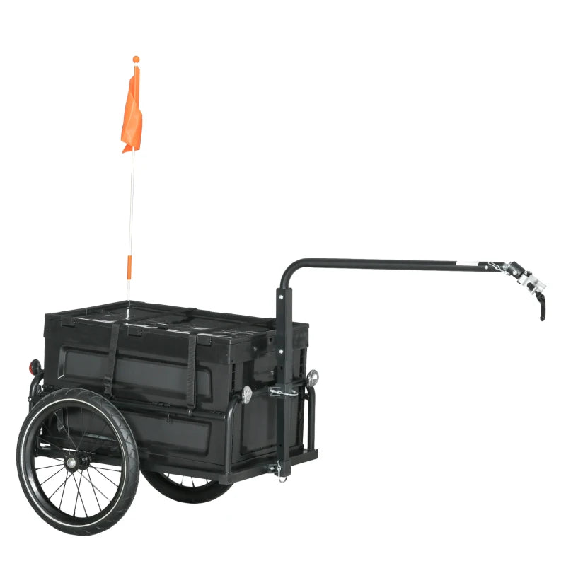 Aosom Steel Trailer for Bike, Bicycle Cargo Trailer with Foldable Storage Box and Safe Reflectors, Max Load 88LBS, Black