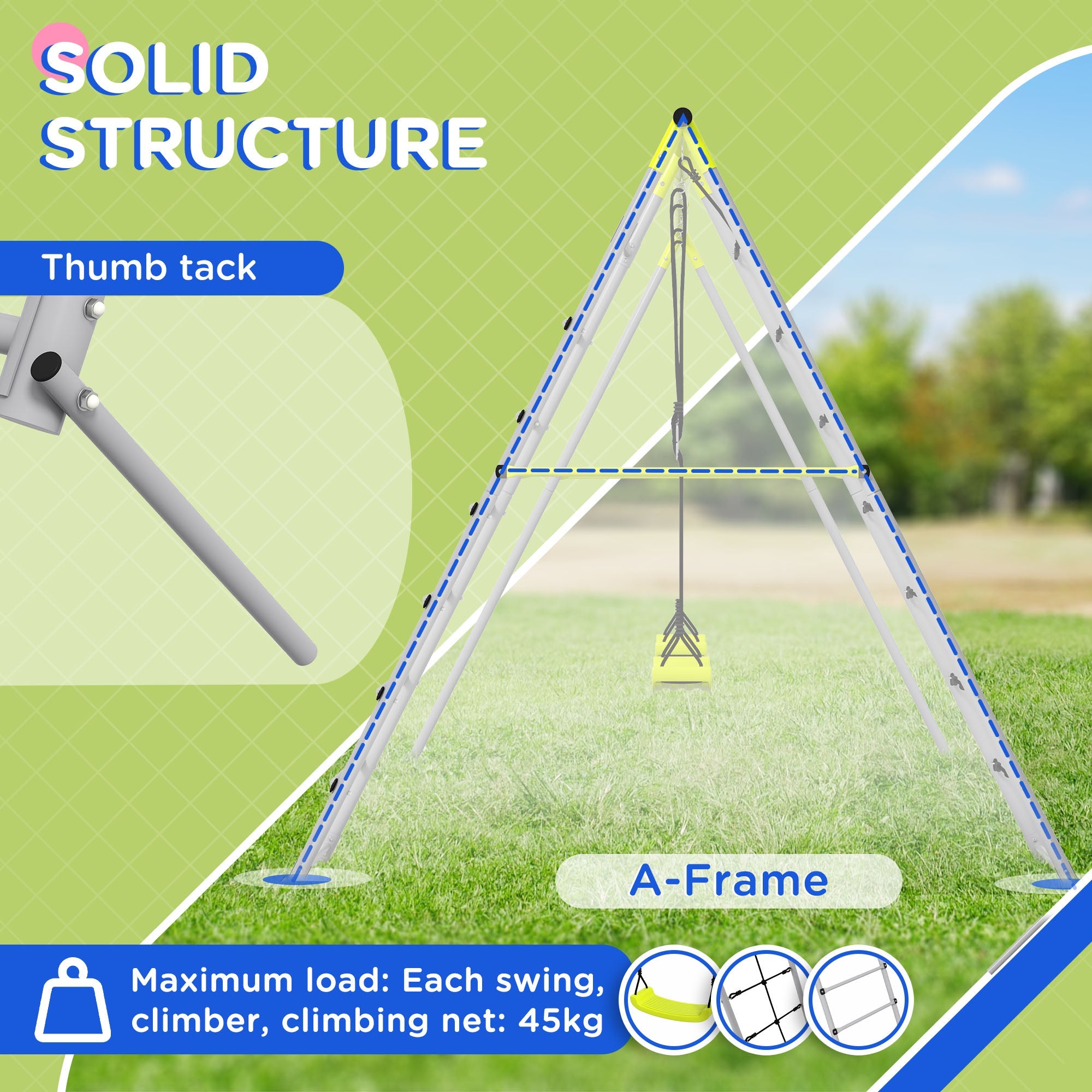 Outsunny 4-in-1 Metal Swing Set Double Swings Climber Climbing Net Kids Toddlers Backyard Outdoor Playground