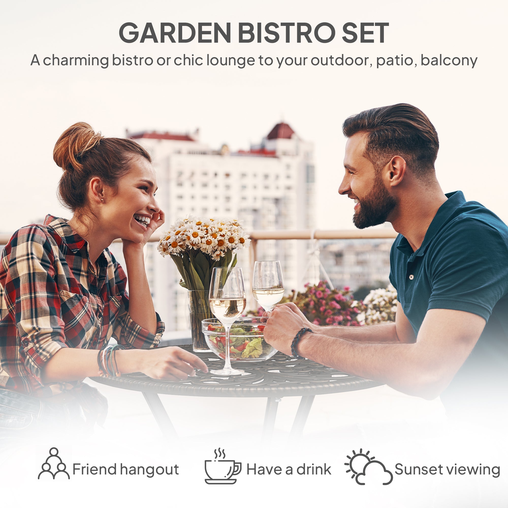 Outsunny 3 Pieces Cast Aluminum Bistro Set, Outdoor Patio Furniture Set with Umbrella Hole for Garden Balcony, Bronze