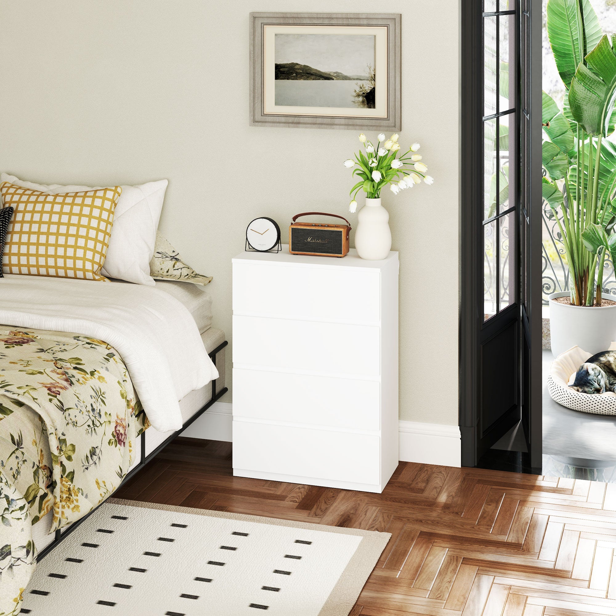 HOMCOM 4 Drawer Chest Storage Cupboard Freestanding Drawer Unit, White