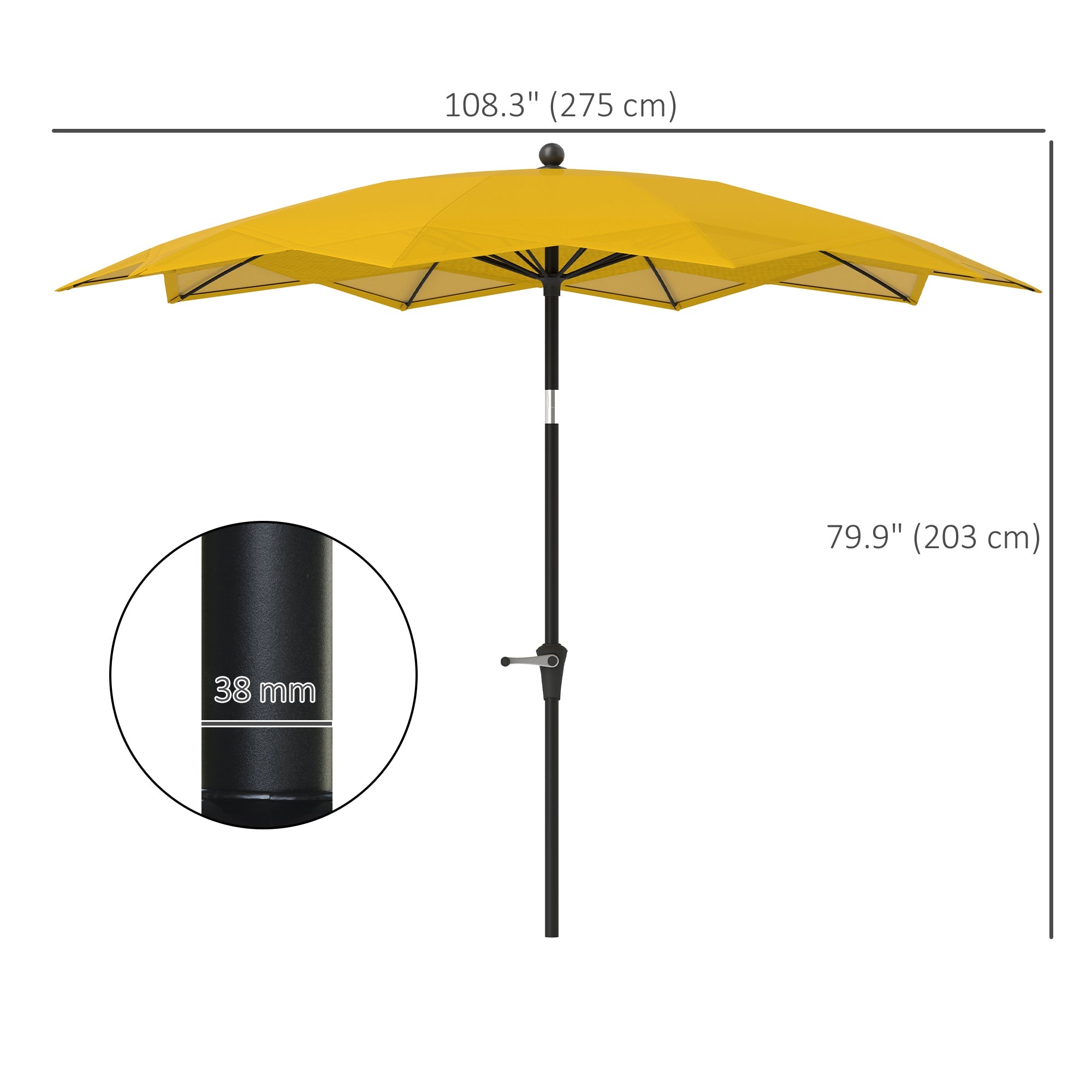 Outsunny 8.5FT Parasol with 10 Ribs, Air Vents, Crank Handle & Tilt for Outdoor, Garden and Pool, Yellow