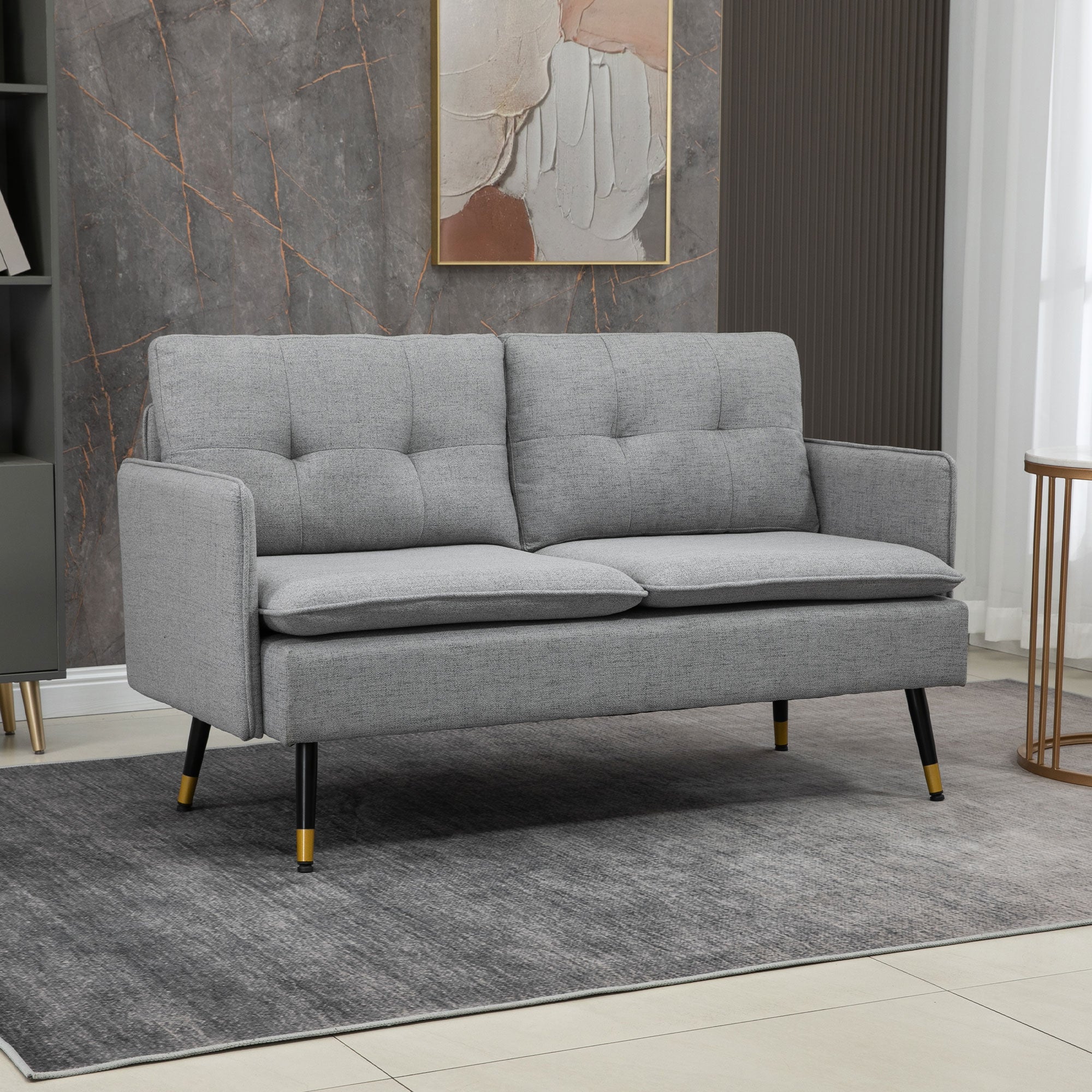 HOMCOM 55" Button Tufted Loveseat: Upholstered Small Couch for Bedroom, Small Space, Grey