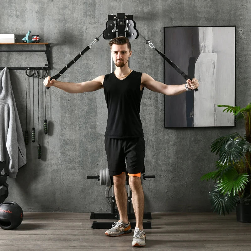 Soozier Wall Mount Cable Station, 15 Positions Adjustable Dual Pulley Machine Cable Crossover Machine Home Gym Equipment
