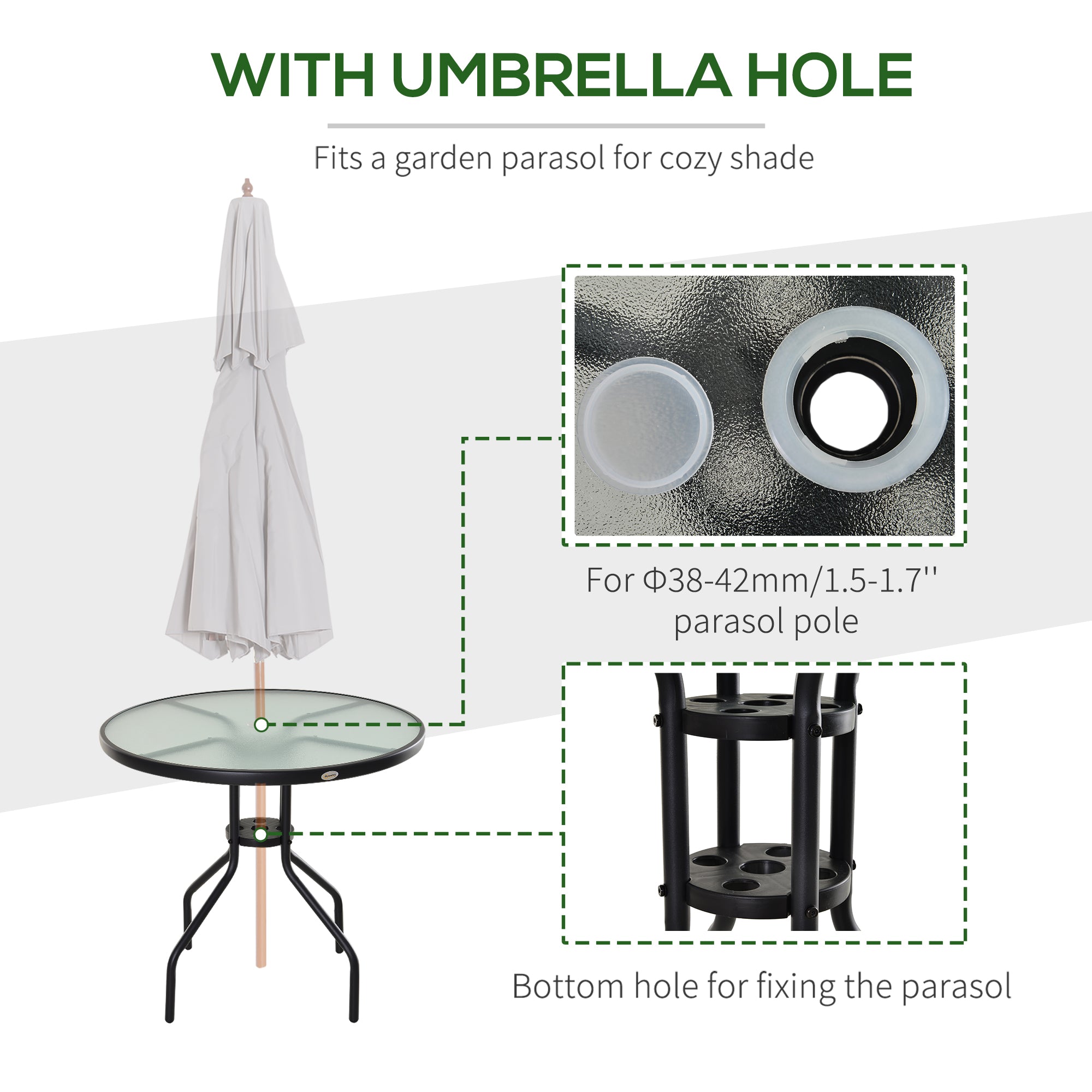 Outsunny Round Bistro Table Outdoor Dining Coffee Tempered Glass Top Patio Garden Furniture 31.5'' Diameter