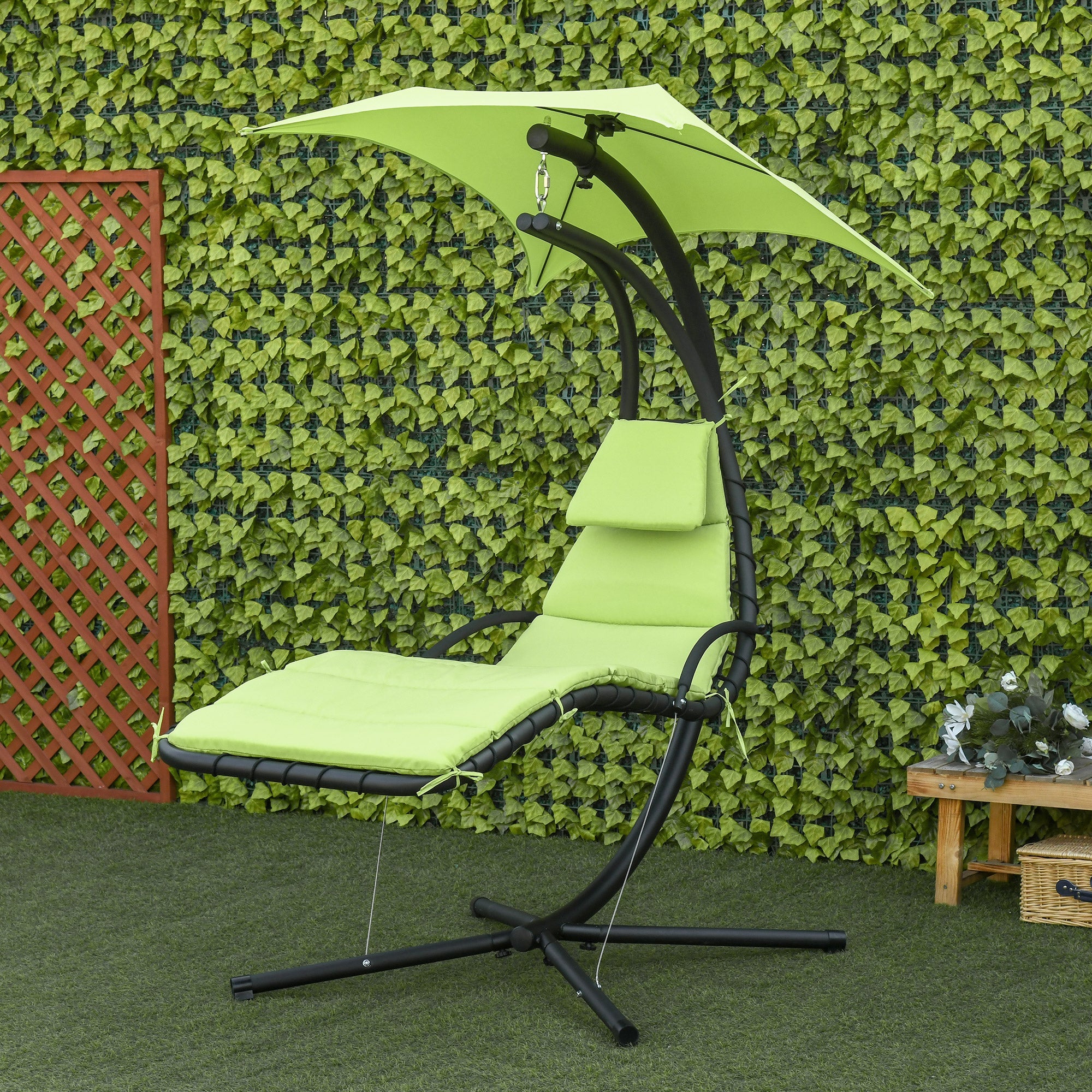Outsunny Floating Chaise Lounge Chair with Canopy Umbrella Arc Stand Outdoor Patio Furniture Grey
