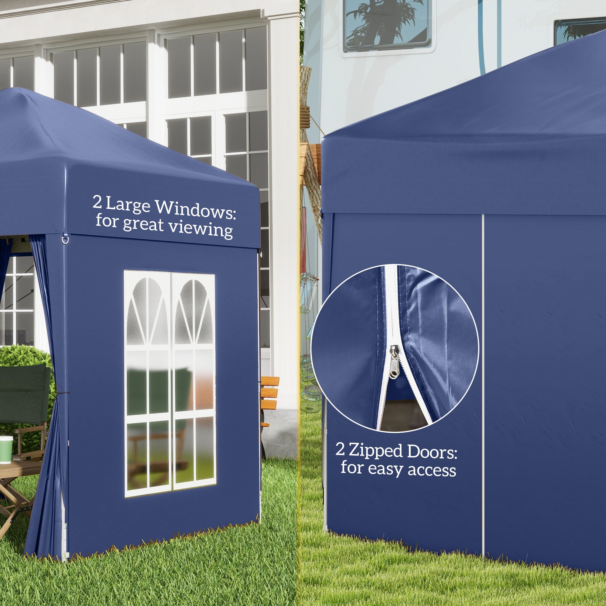 Outsunny 6.6x6.6ft Blue Pop Up Party Tent - Outdoor Folding Gazebo Canopy with Side Walls