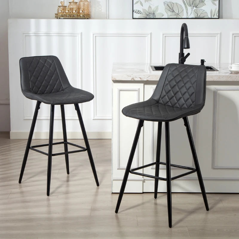 PU Leather Counter Height Bar Chairs Set of 2, 27.75" Bar Stools with Metal Legs for Dining Area, Kitchen Island, Black