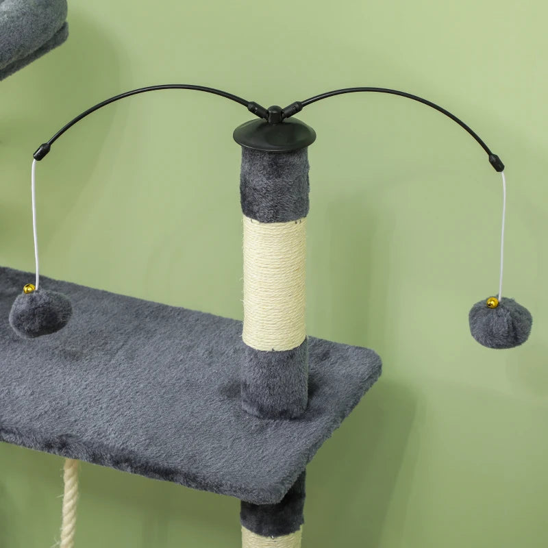 53" Cat Tree, Cat Tower with Scratching Posts, Cat Condo, Beds, Platforms, Toy Balls for Indoor Cats, Dark Grey
