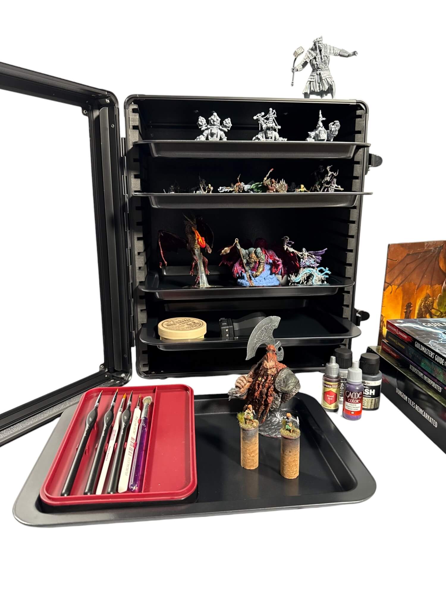 Aluminum Miniatures Display Case with 5 Magnetic Trays