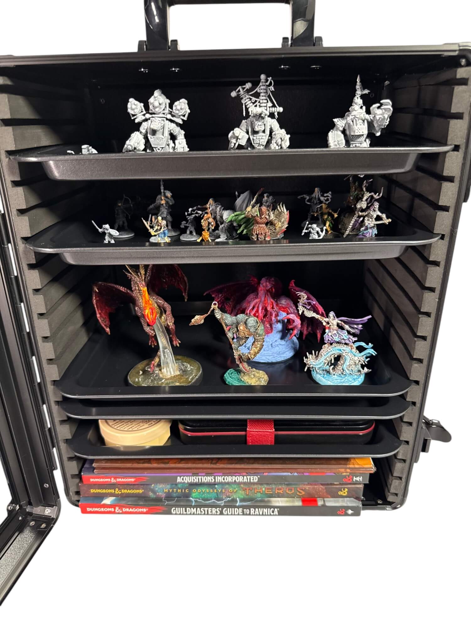 Aluminum Miniatures Display Case with 5 Magnetic Trays