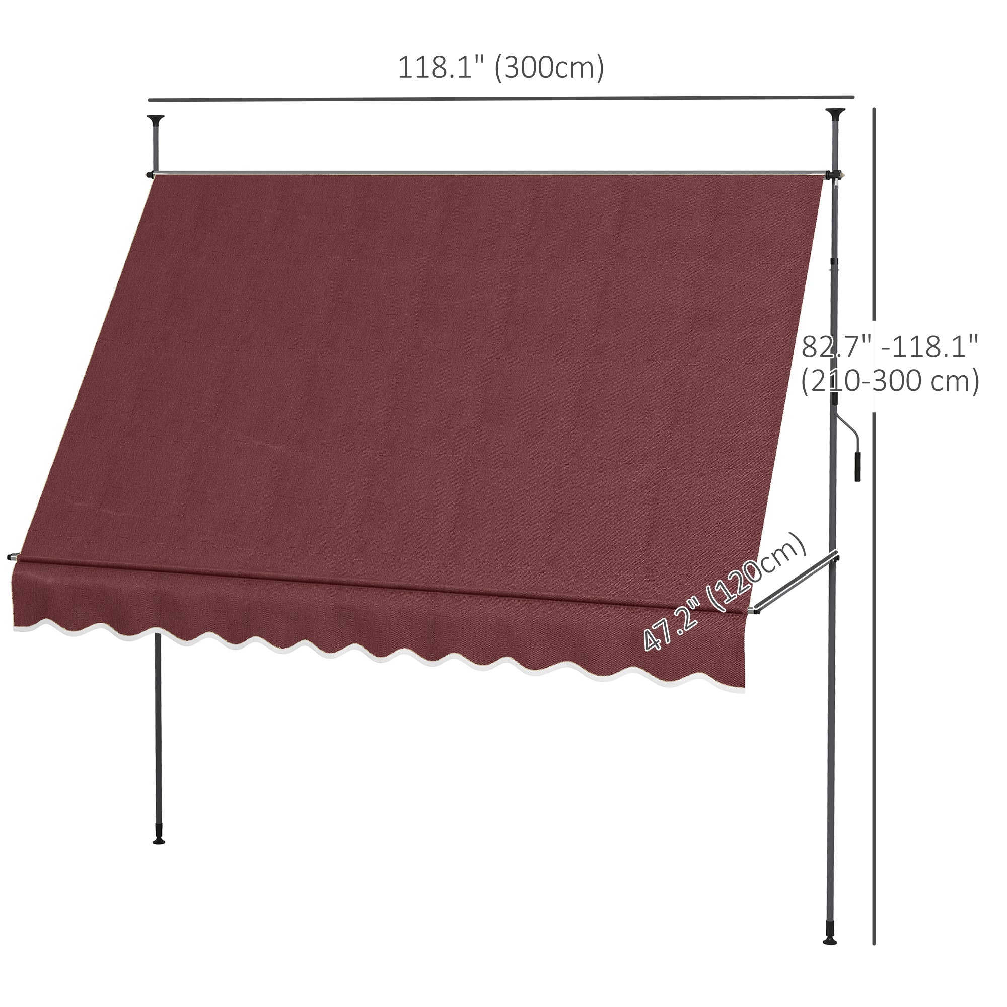 Outsunny Shade Perfection: Freestanding 10'x4' Manual Retractable Patio Awning, Non-Screw UV Protection Window Door Sunshade, Wine Red