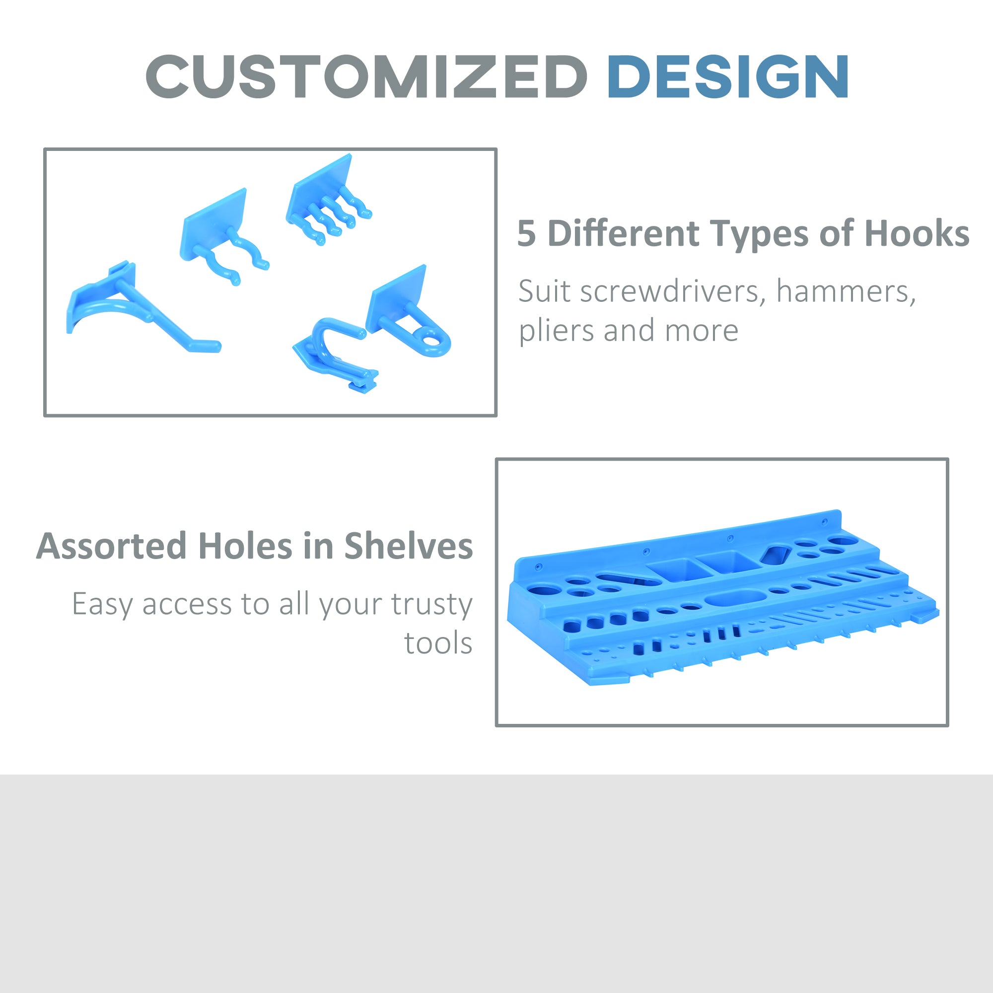 DURHAND Pegboard Perfection: 54-Piece Wall Mount Garage Storage Solution with Blue Hooks for Organized Efficiency