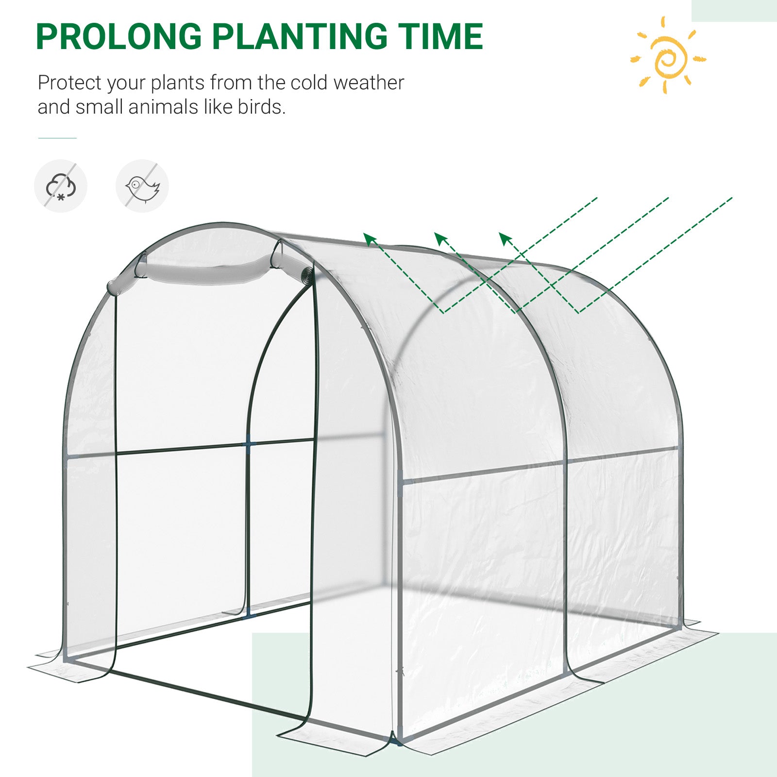 Outsunny 6.6' x 8.2' x 6.6' Plant Dome Tunnel Greenhouse Shed Roll Up Door Hoop House, Transparent