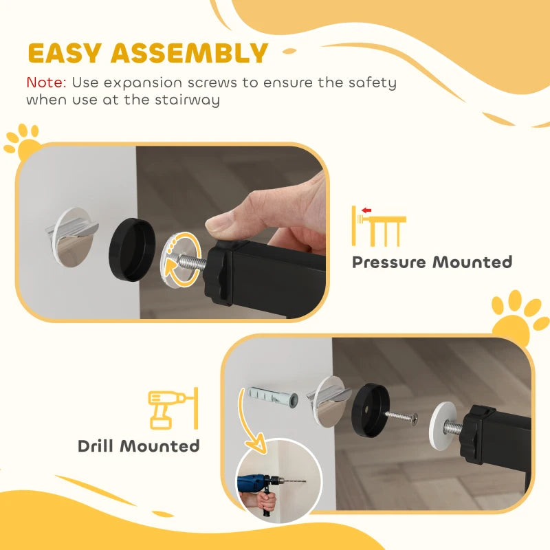 Baby Gate, Pet Safety Gate Pressure Fit, 30"-32" Wide with Two-Way Open, Auto-Close for Stair, Doorways, Hallways, Black