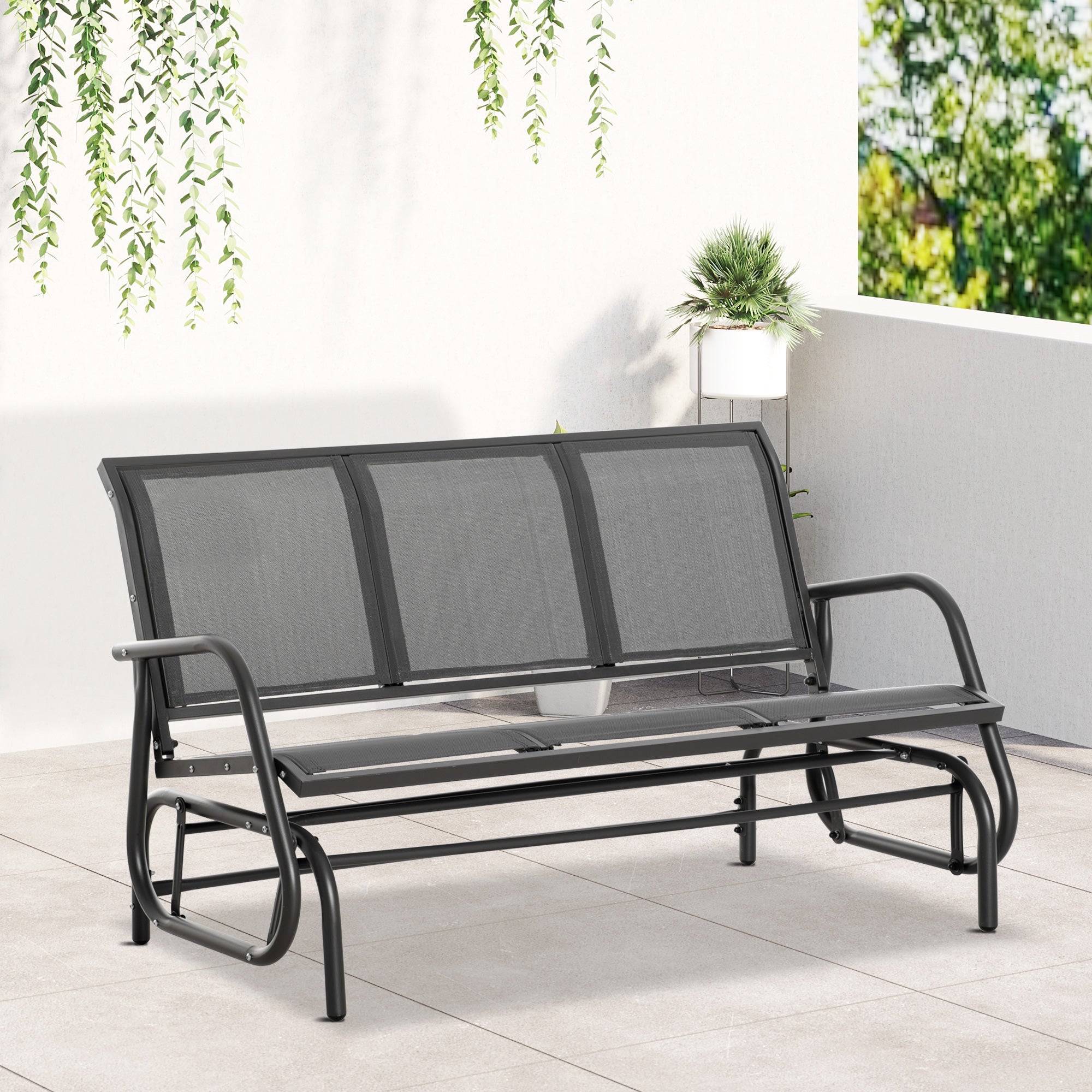 Outsunny 3-Seat Outdoor Glider Chair, Patio Rocking Chair, Steel Frame, Sling Fabric Seat for Garden, Backyard, Lawn, Grey