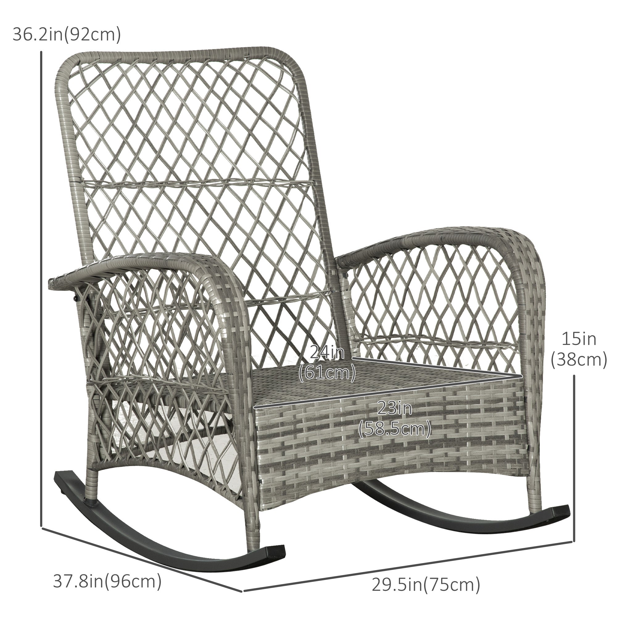 Outsunny PE Rattan Rocking Chair Outdoor Patio Wicker Recliner with Soft Cushion for Garden Backyard Porch Khaki