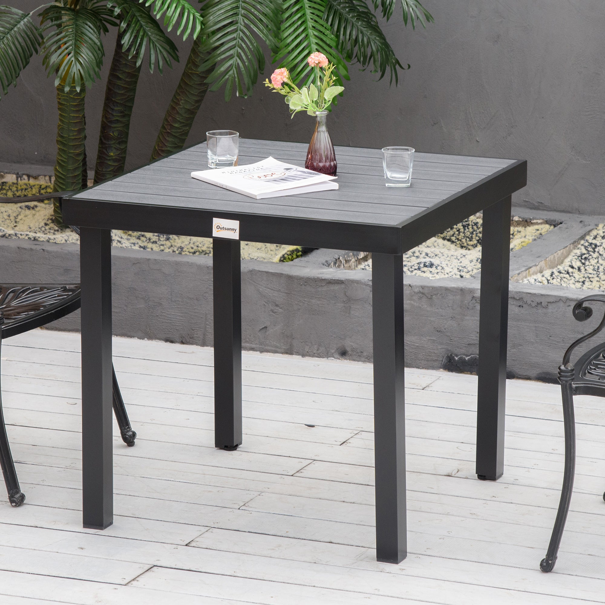 Outsunny Outdoor Dining Table for 4 Square Aluminum Patio Table Garden Lawn Backyard Black