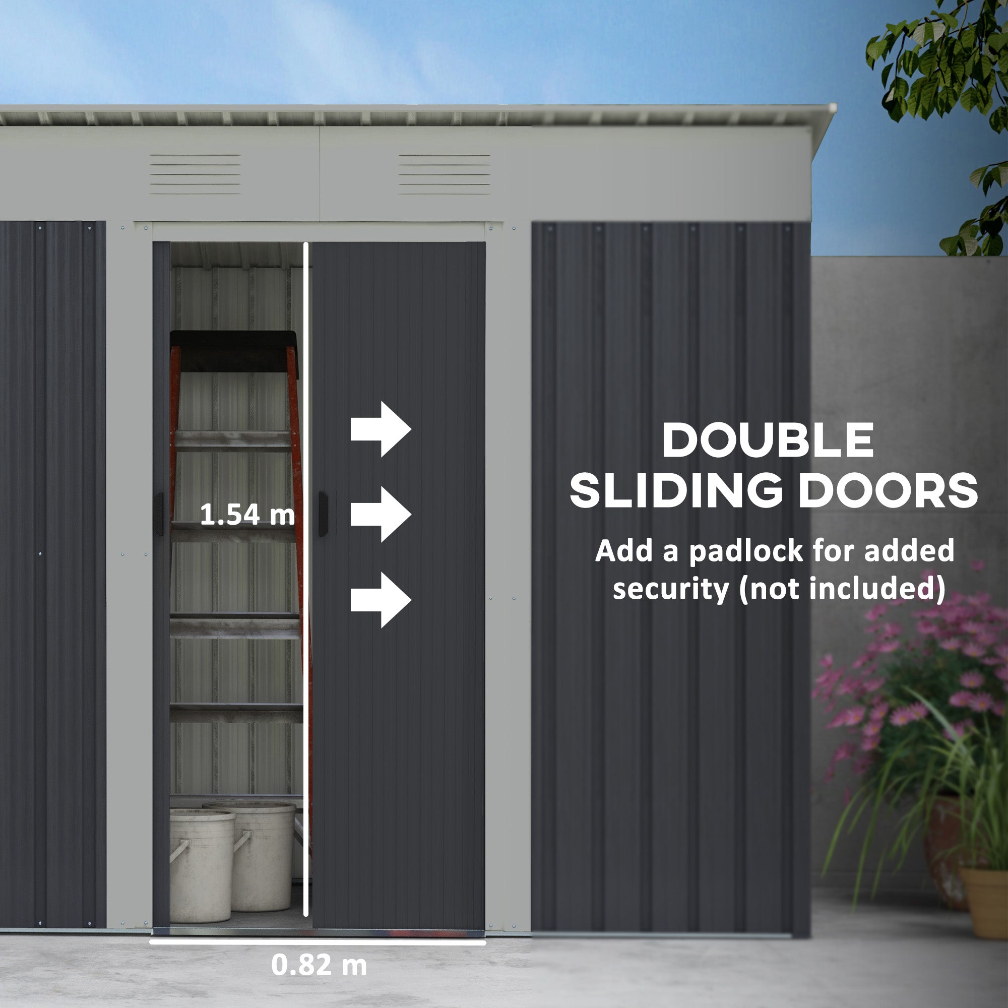 Outsunny 7' x 4' Outdoor Storage Shed, Metal Garden Tool Storage House Organizer with Lockable Sliding Doors and Vents, Charcoal Grey