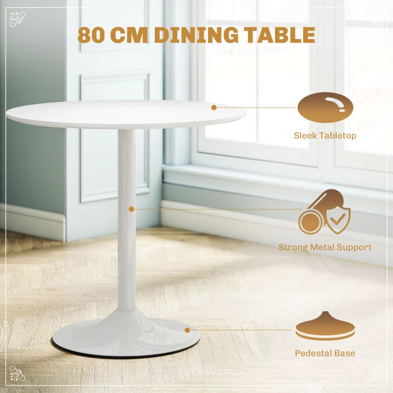 Round Dining Table Set for 4 with Pedestal Base, PU Padded Seats, for Small Space, Apartment, White