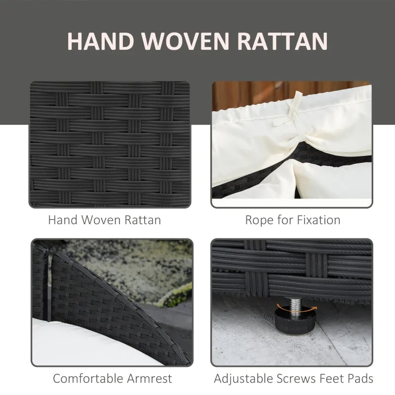 Outsunny 4 Pieces Patio PE Wicker Round Daybed, Outdoor Rattan Garden Lounge Furniture Sets, Cream