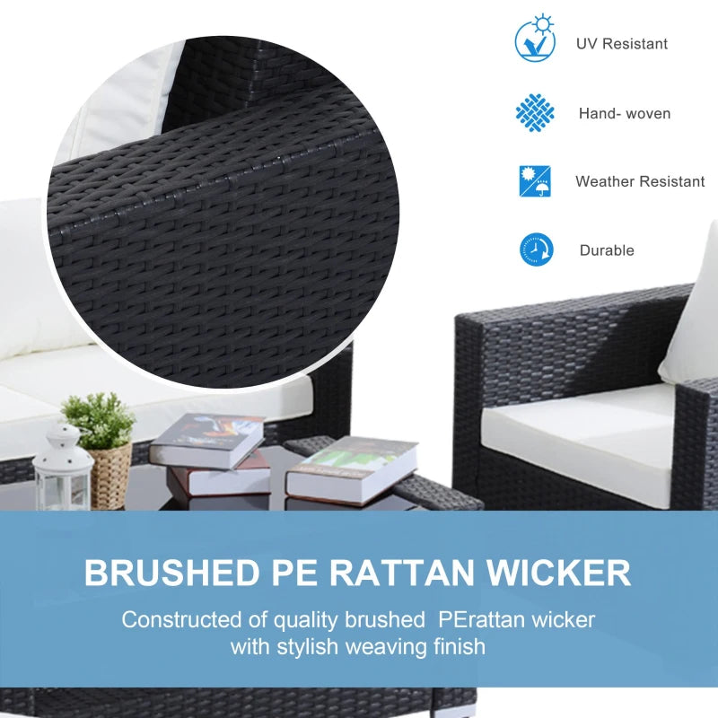 Outsunny 7 Pieces Patio Wicker Furniture Set, Outdoor PE Rattan Sectional Conversation Furniture Sofa with Glass Table and Cushion, Beige