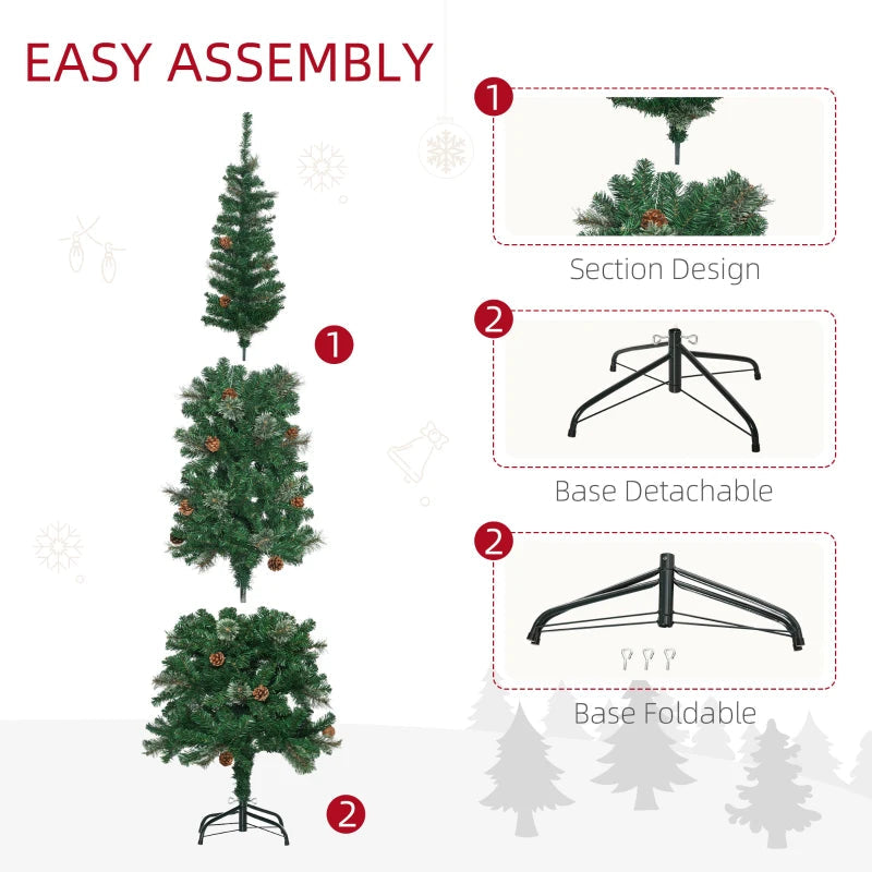 HOMCOM 6ft Prelit Pencil Artificial Christmas Tree – 395 Realistic Branches, 100 LED Lights, Foldable Metal Base, White