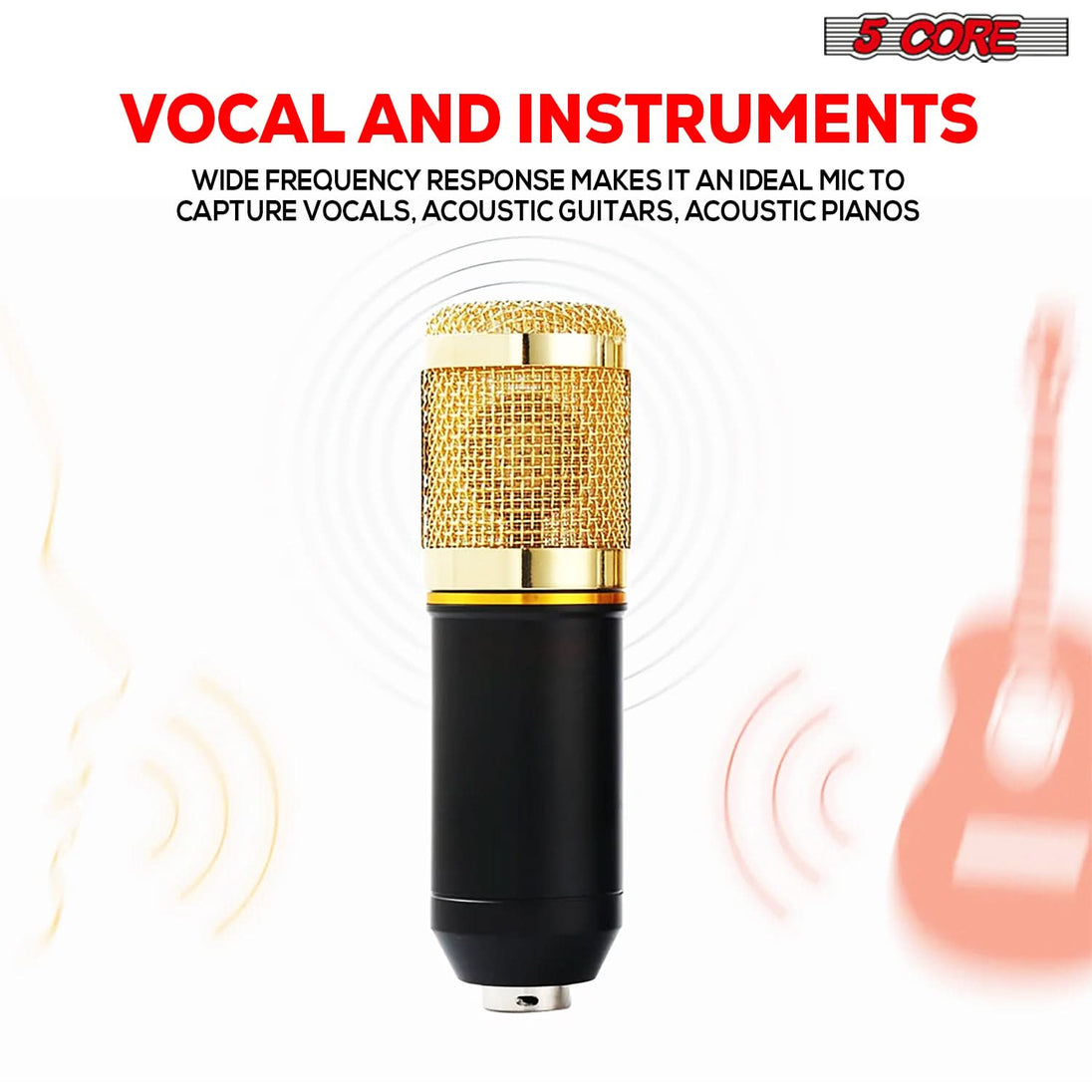 5Core Recording Microphone Podcast Bundle Professional Condenser Cardioid Mic Kit w Boom Arm REC SET