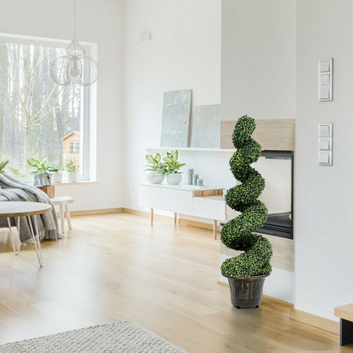 4 Feet Artificial Boxwood Spiral Green Leaves TreeÂ