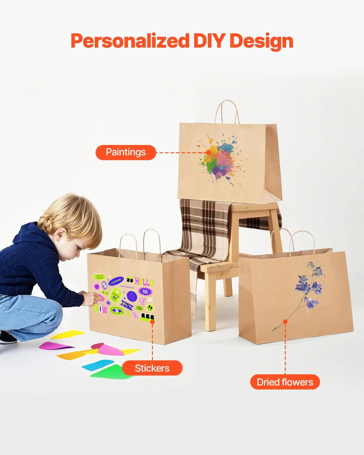 VEVOR Kraft Paper Bags with Handles – Large Eco-Friendly Bags