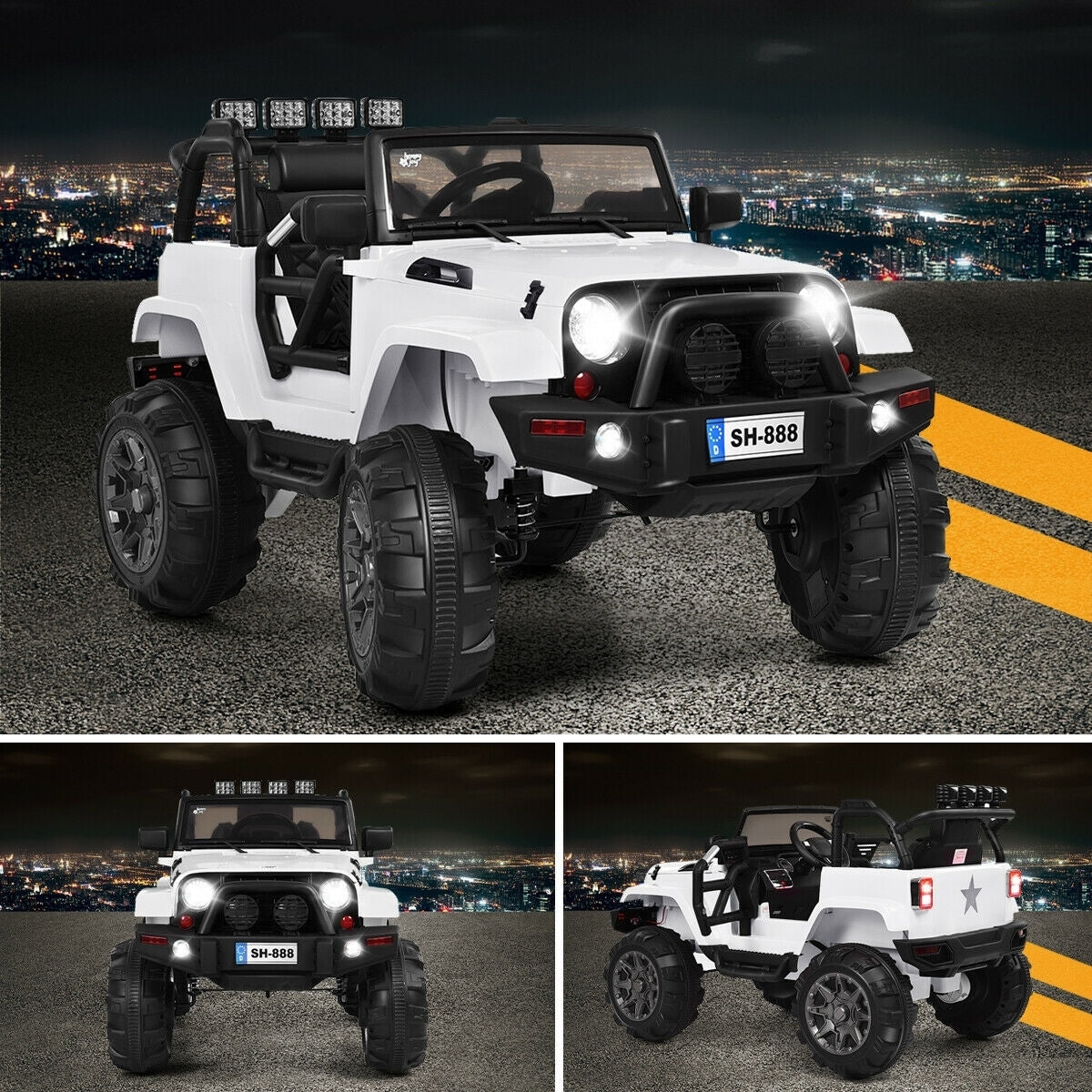 12V Kids Remote Control Riding Truck Car with LED Lights-WhiteÂ