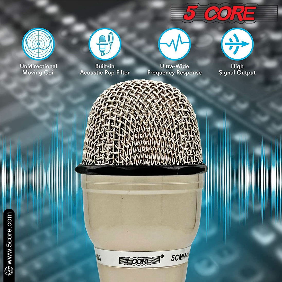 5Core Handheld XLR Dynamic Microphone – Versatile Mic for Karaoke, Singing, and Studio Recording (Microfono)