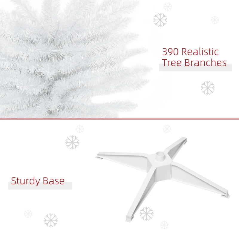 HOMCOM 6 FT Christmas Tree Classic Tree Holiday Indoor Decoration, with Stable Plastic Base, White