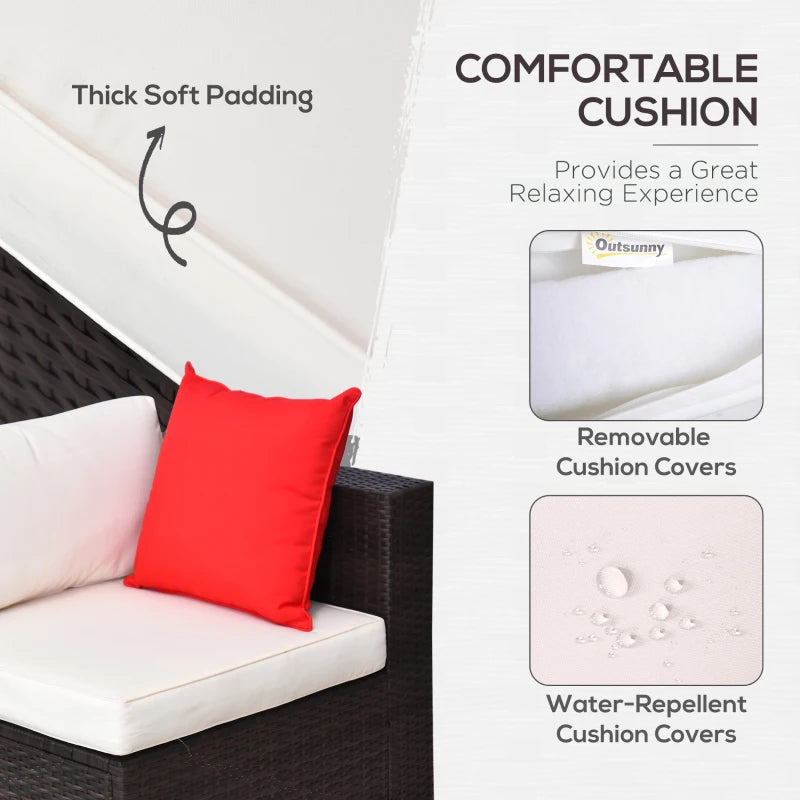 Outsunny 5 Pieces Patio Wicker Patio Furniture Sofa Set with Thick Cushions, Outdoor Modular PE Rattan Sectional Conversation Couch with Glass Top Table, Cream White