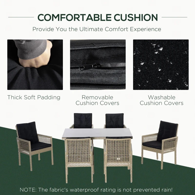 Outsunny 7 Pieces Patio Dining set, Outdoor Furniture Set, Wicker Armrests Chair and Tempered Glass Table Top, Black