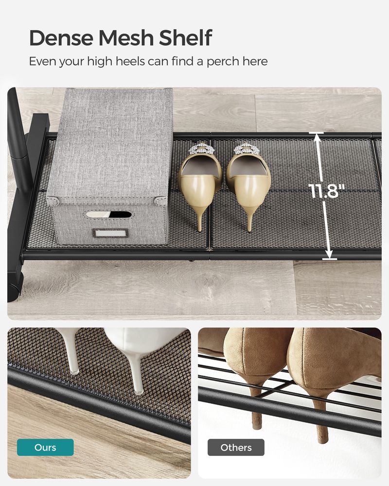 SONGMICS Clothes Rack with Wheels and Dense Mesh Storage Shelf