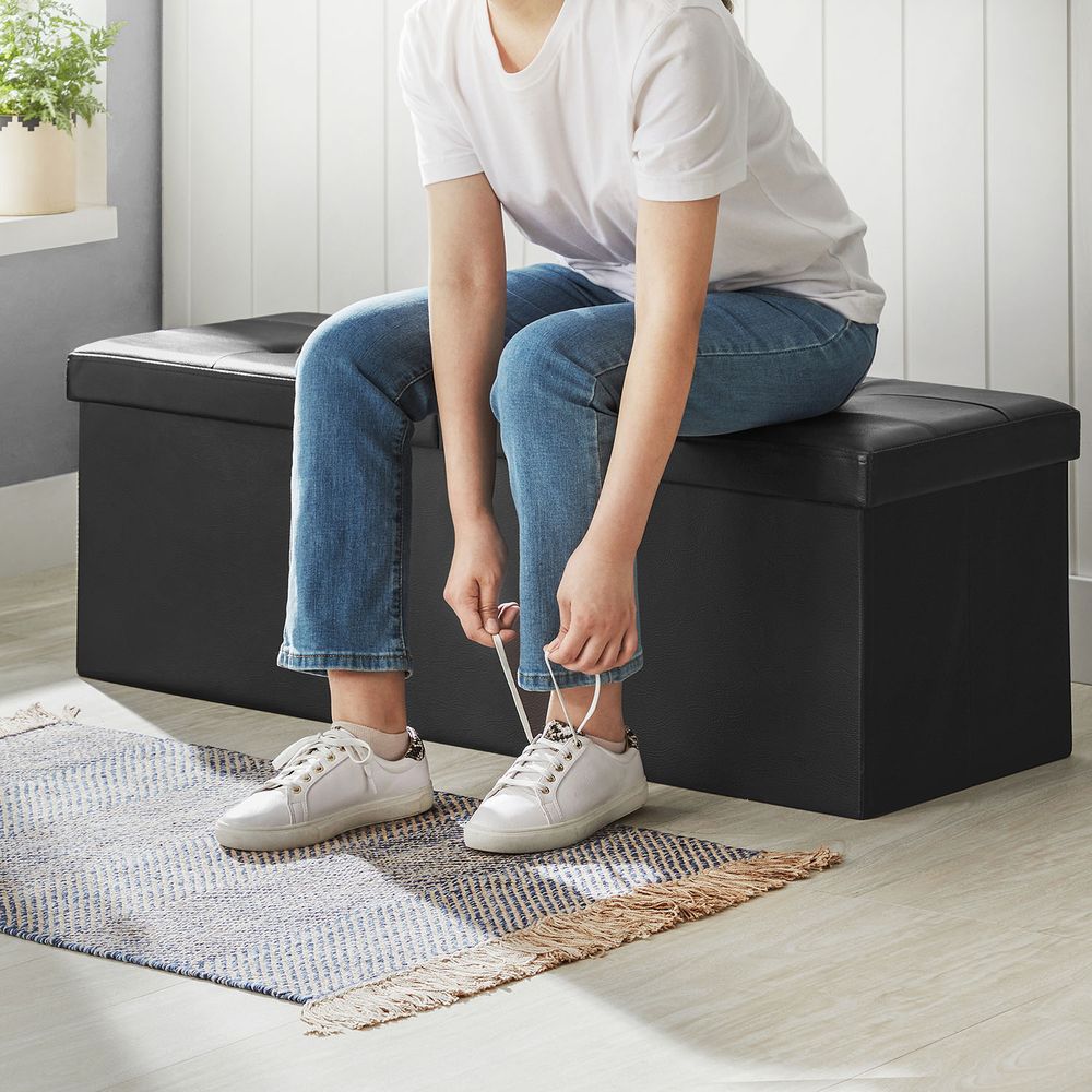 SONGMICS Folding Storage Ottoman Bench with Flipping Lid