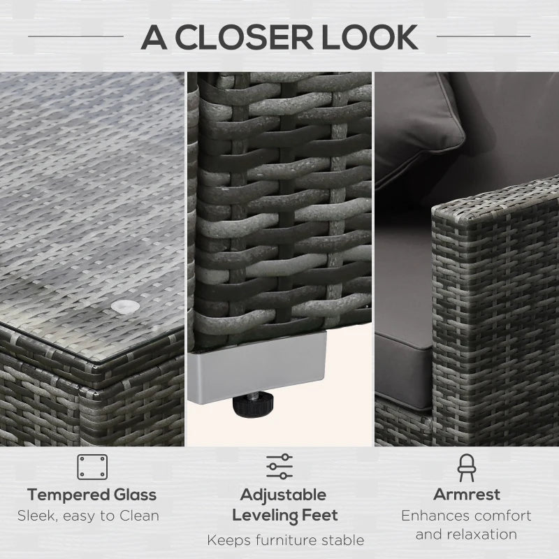 Outsunny 6 Pieces Outdoor PE Rattan Wicker Patio Furniture Sofa Set with Thick Cushions, Deluxe Garden Sectional Couch with Glass Top Table, Mixed Grey and Charcoal