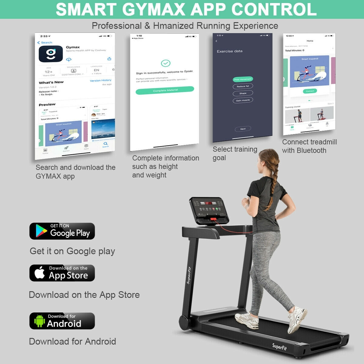 2.25 HP Electric Treadmill Running Machine with App ControlÂ