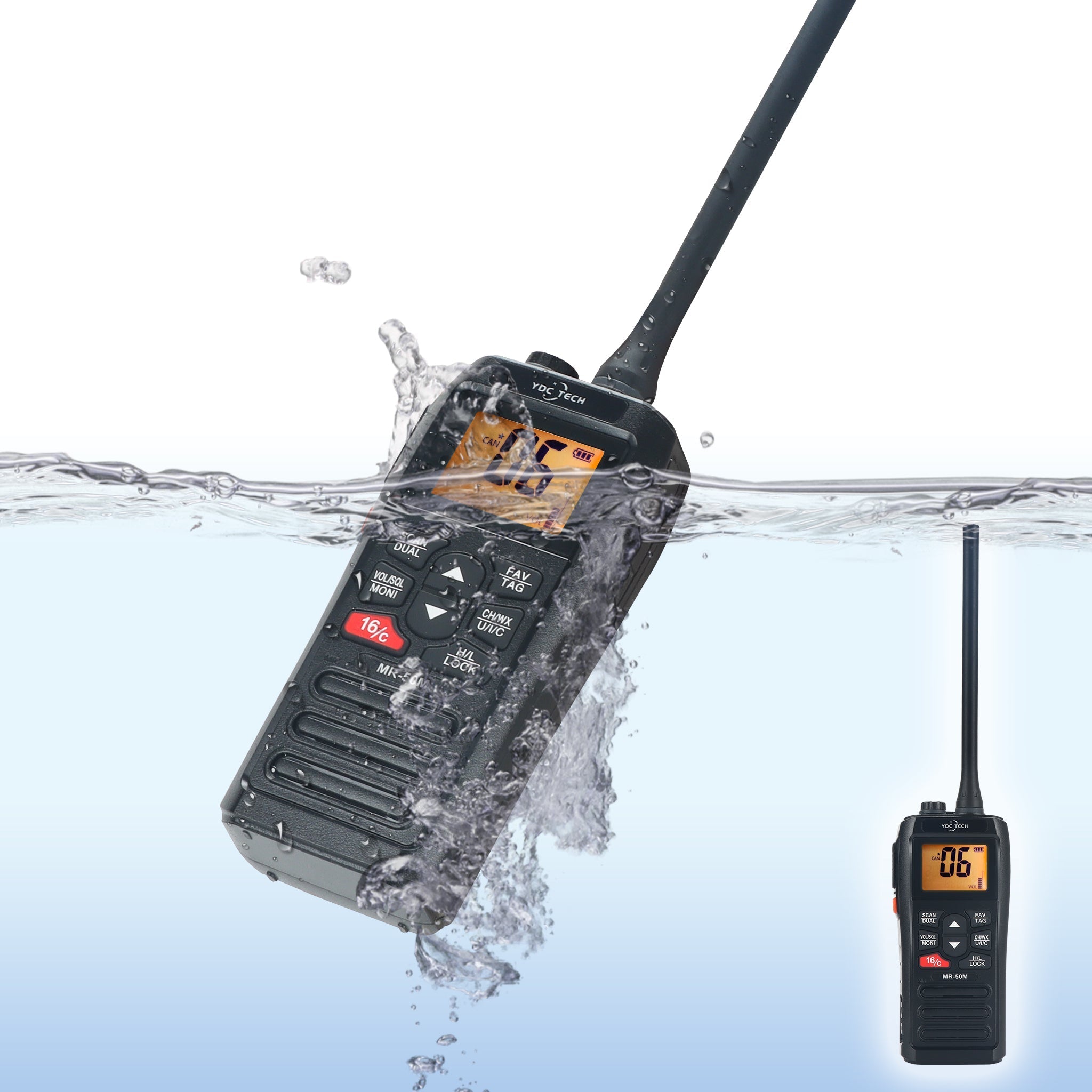 YDC TECH® MR-50M Handheld Waterproof VHF Marine Radio, Long Range, USB Charging, Floating, IPX7 Waterproof