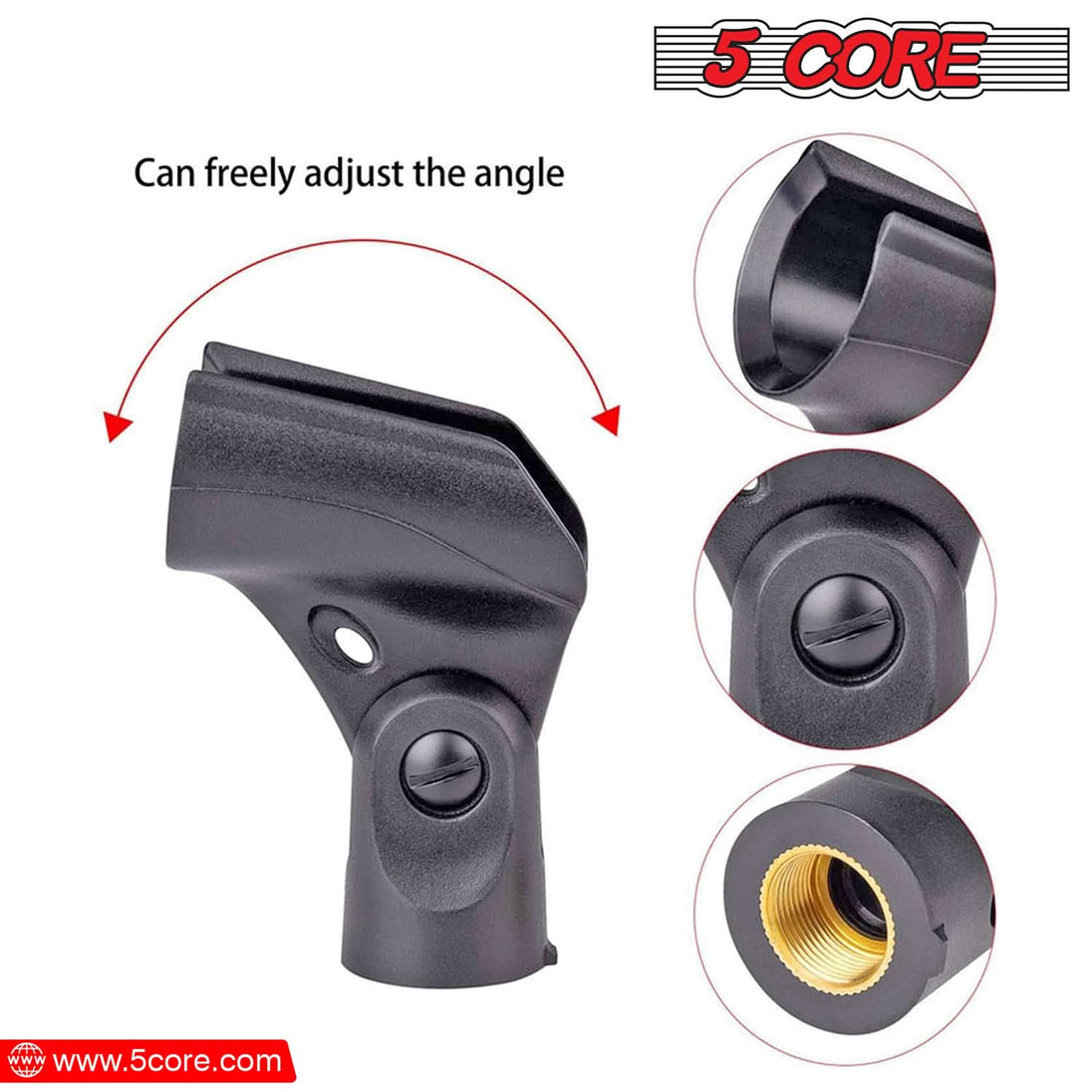 5Core 6-Pack Universal Microphone Clip Holder – Mic Mount with Gold-Plated 5/8" to 3/8" Screw Adapters