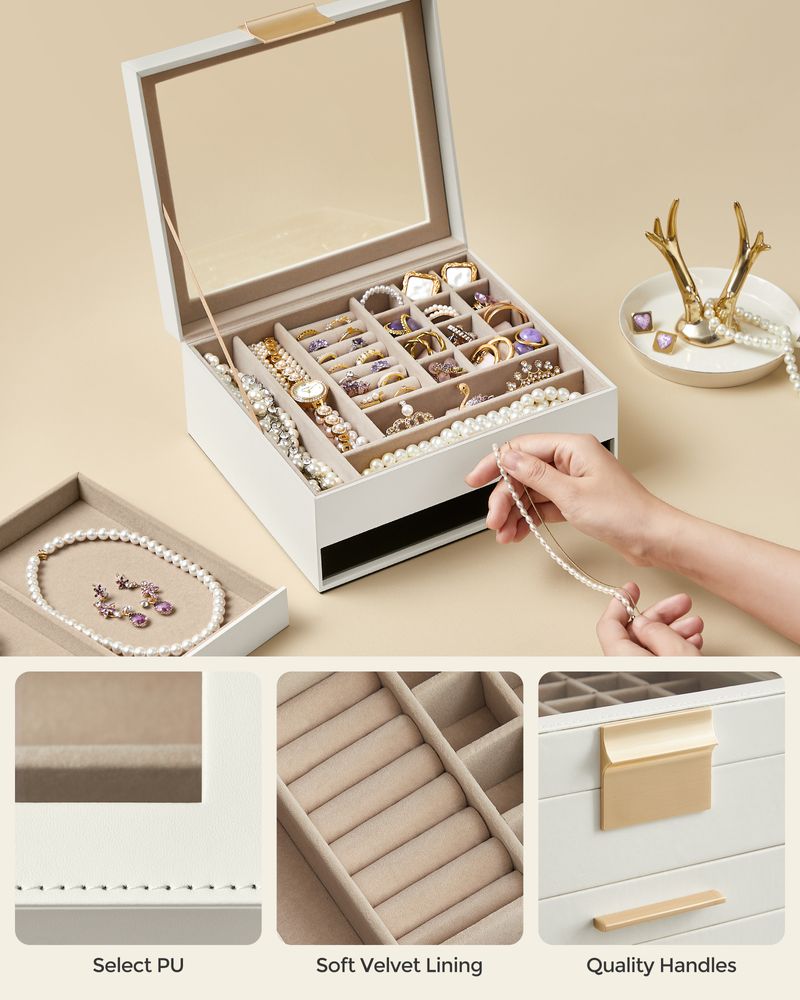 SONGMICS Jewelry Box with Glass Lid