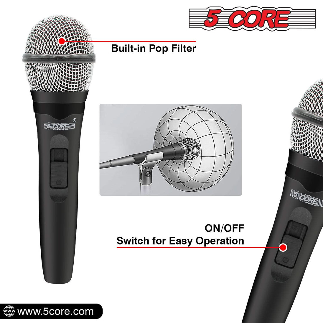 5Core XLR Dynamic Microphone – Handheld Mic for Karaoke, Singing, and Studio Use (Microfono)