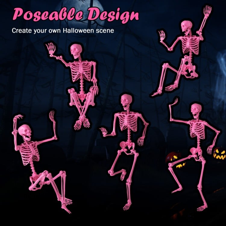 5.5 FT Life-Size Halloween Poseable Skeleton Pink Movable Joints